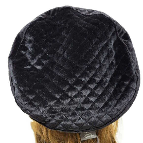 Vince Camuto Black Quilted Velvet Baker Boy Hat W/ Gold Chain Accent NWT - Picture 13 of 14